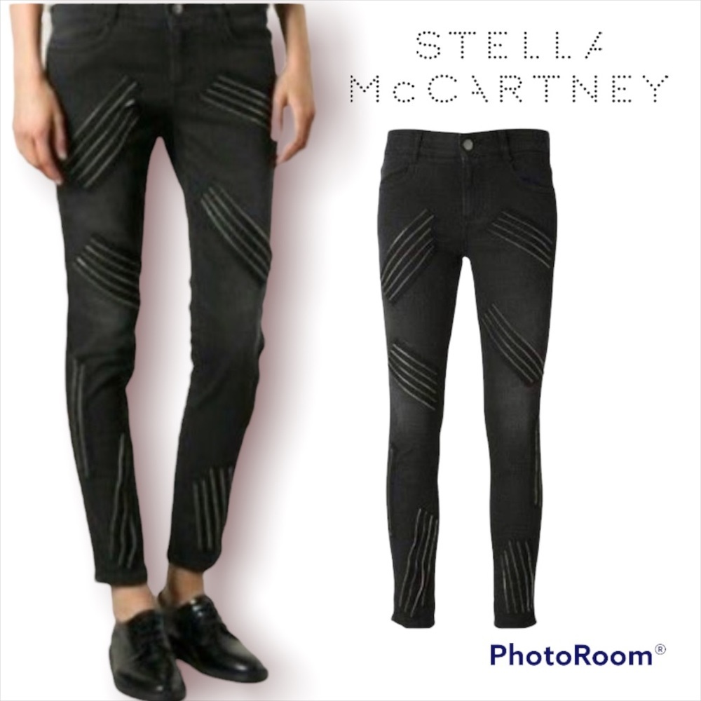 Stella McCartney MID-Rise Black Can Be Cuffed Zipper Detailing Skinny Jeans